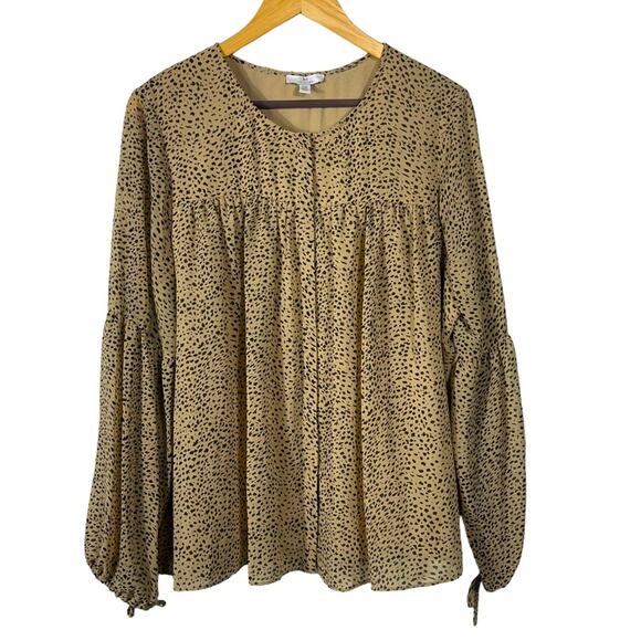 Halston Animal Print Spotted Blouse Size Large - Picture 1 of 9
